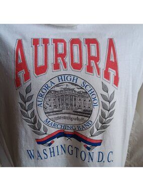 Aurora Washington Vintage T-shirt Single Stitch XL 90s Marching Band White Mens